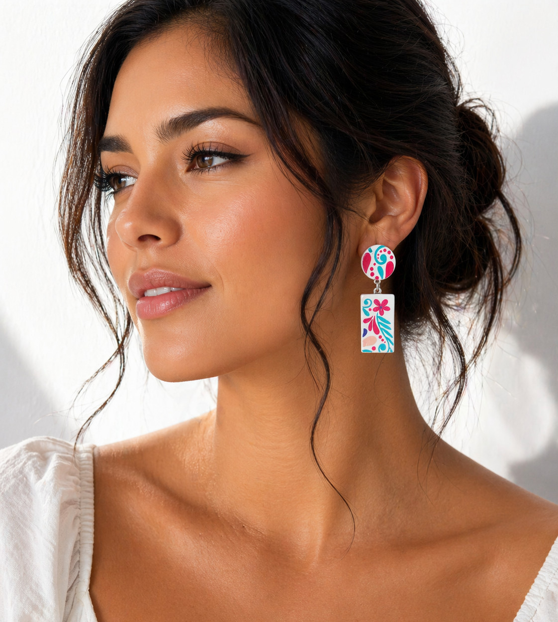 Flower Floral Dangle Earrings Birthday Gift Red, Green, White Earrings