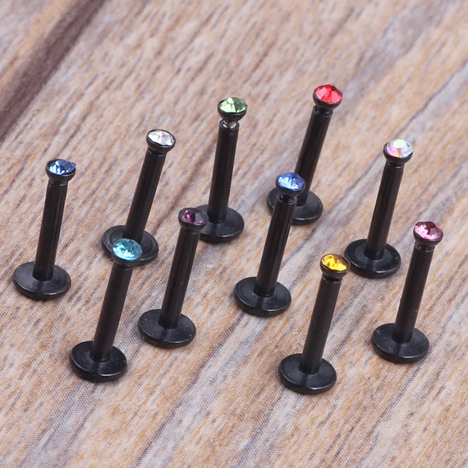 10 pcs Crystal Gem Labret Stud Lip Tragus Ear Cartilage Ring Body Piercing 16g