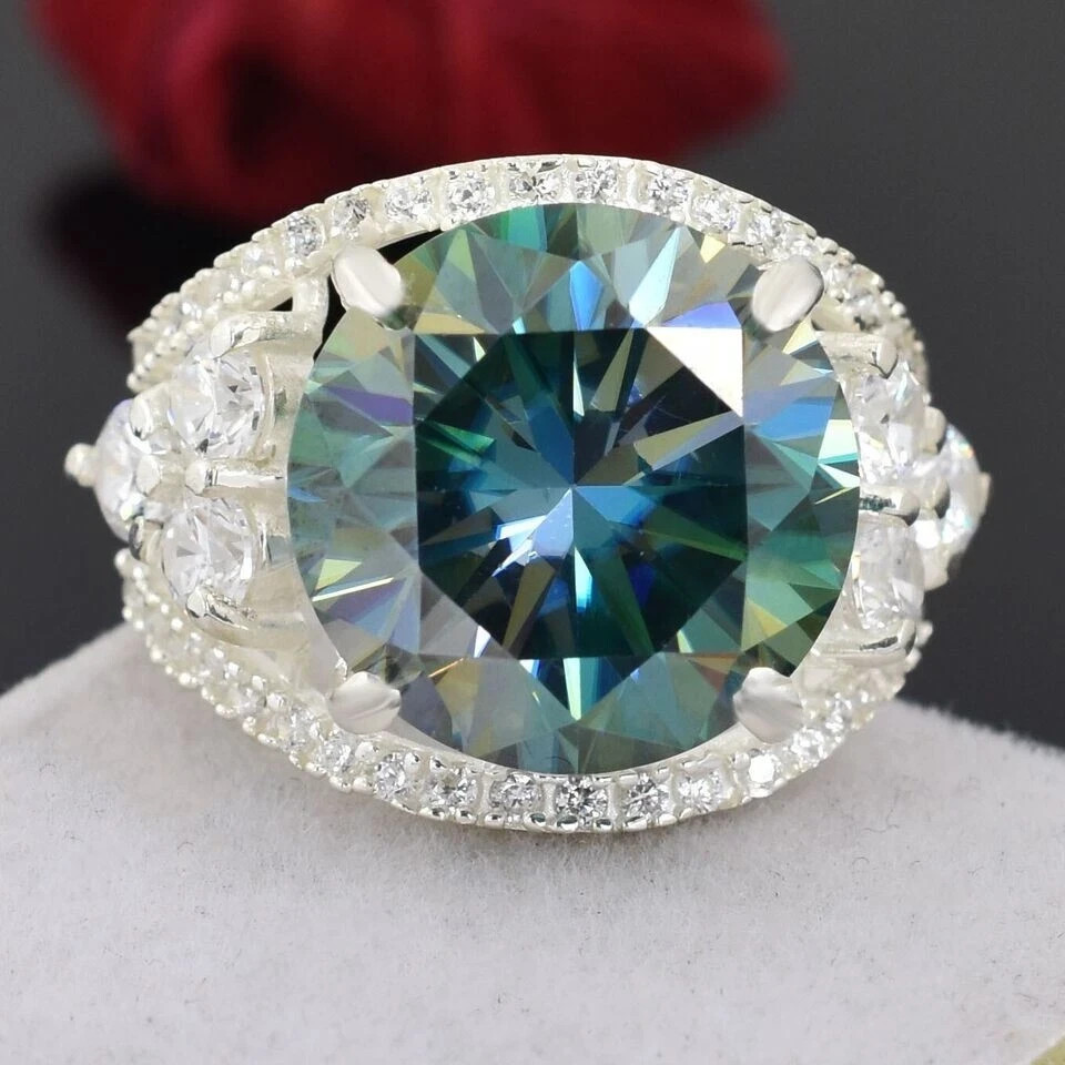 certified 8.40 Ct Treated Round Cut Blue Diamond Solitaire Ring In 925 Silver