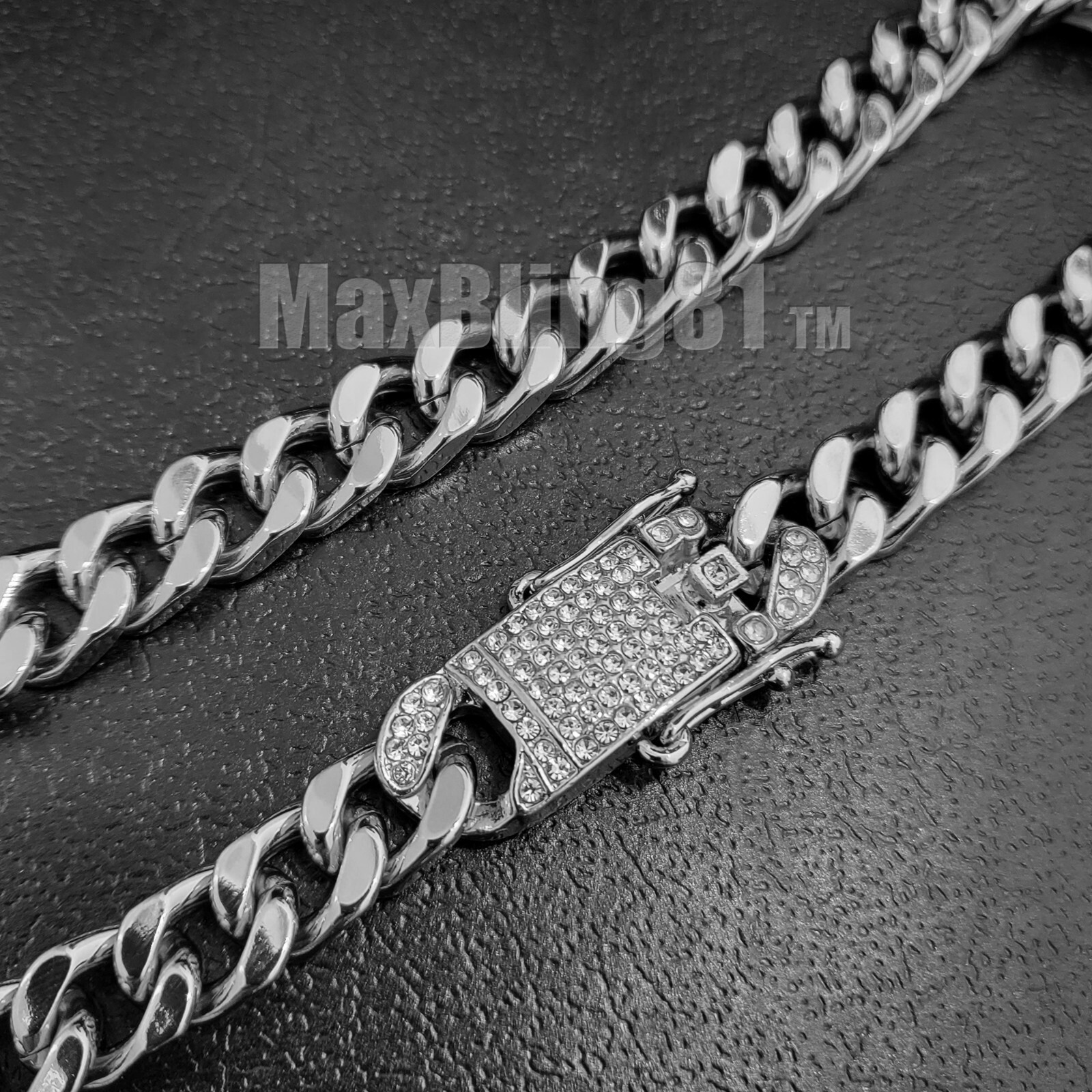 Hip Hop Icy Simulated Diamond Silver Plated 10mm 8.5″ ~ 24″ Cuban Chain Necklace