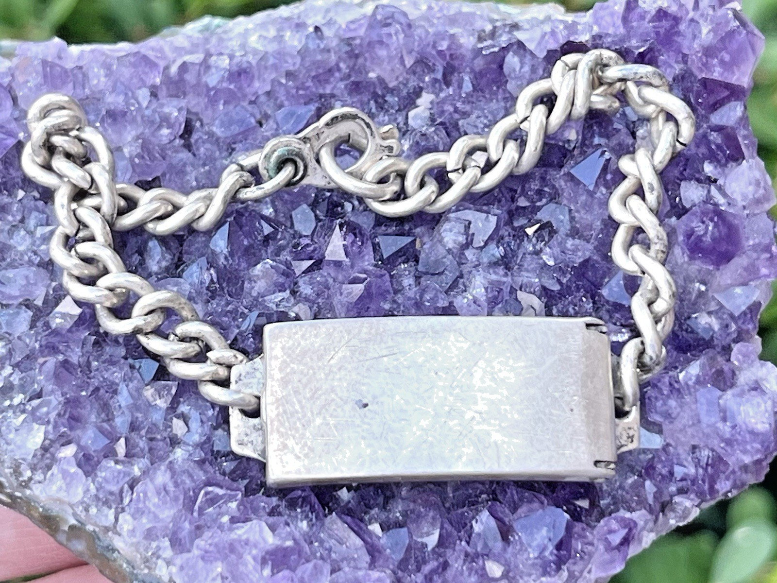 VTG 925 Sterling Silver ID Bracelet Lock E Tag Chain Bracelet Slot for Photo 14g