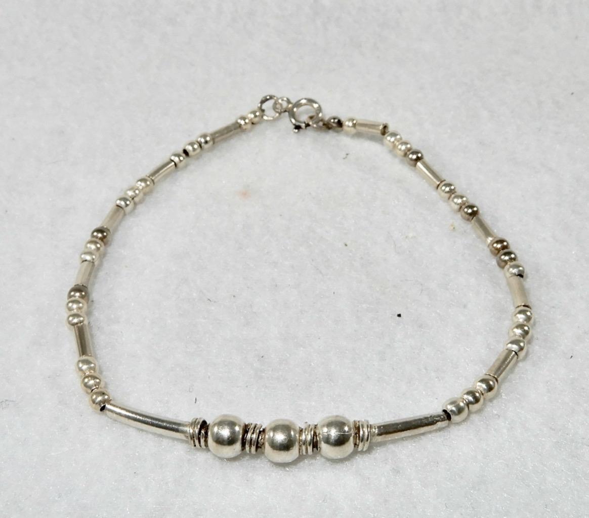 Ball and Bar Balinese 925 Sterling Silver Bracelet 8 Inches