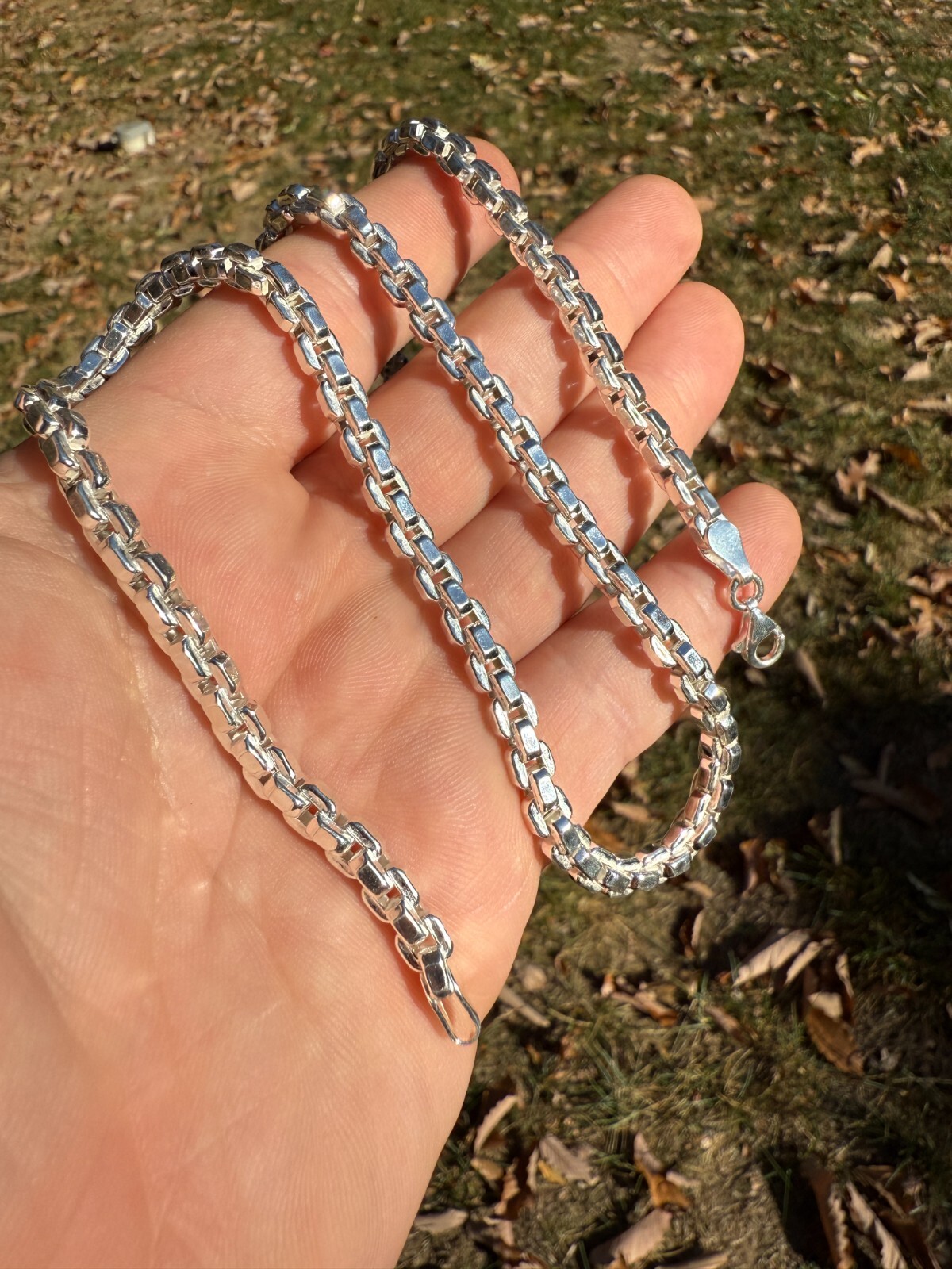 Real 925 Sterling Silver 5mm Men’s Puff Box Rolo Hermes Link Chain Necklace