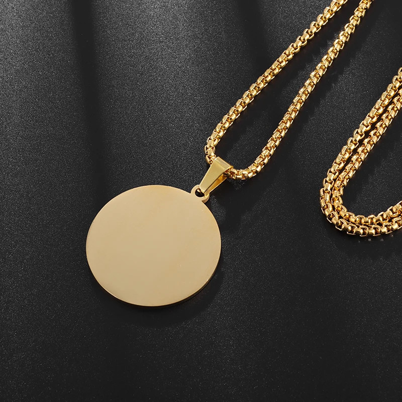 Classic Simple Glossy Stainless Steel Round Pendant Necklace Suitable for Men Wo