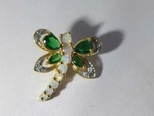 Natural Fire Opal 1.50Ctw Round Cut Dragonfly Pendant 14k Yellow Gold Plated