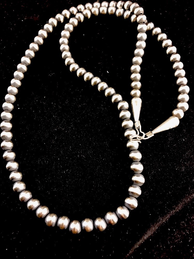 Southwestern 3mm Sterling Silver Pearls 20″ Hook Eye Cone Necklace