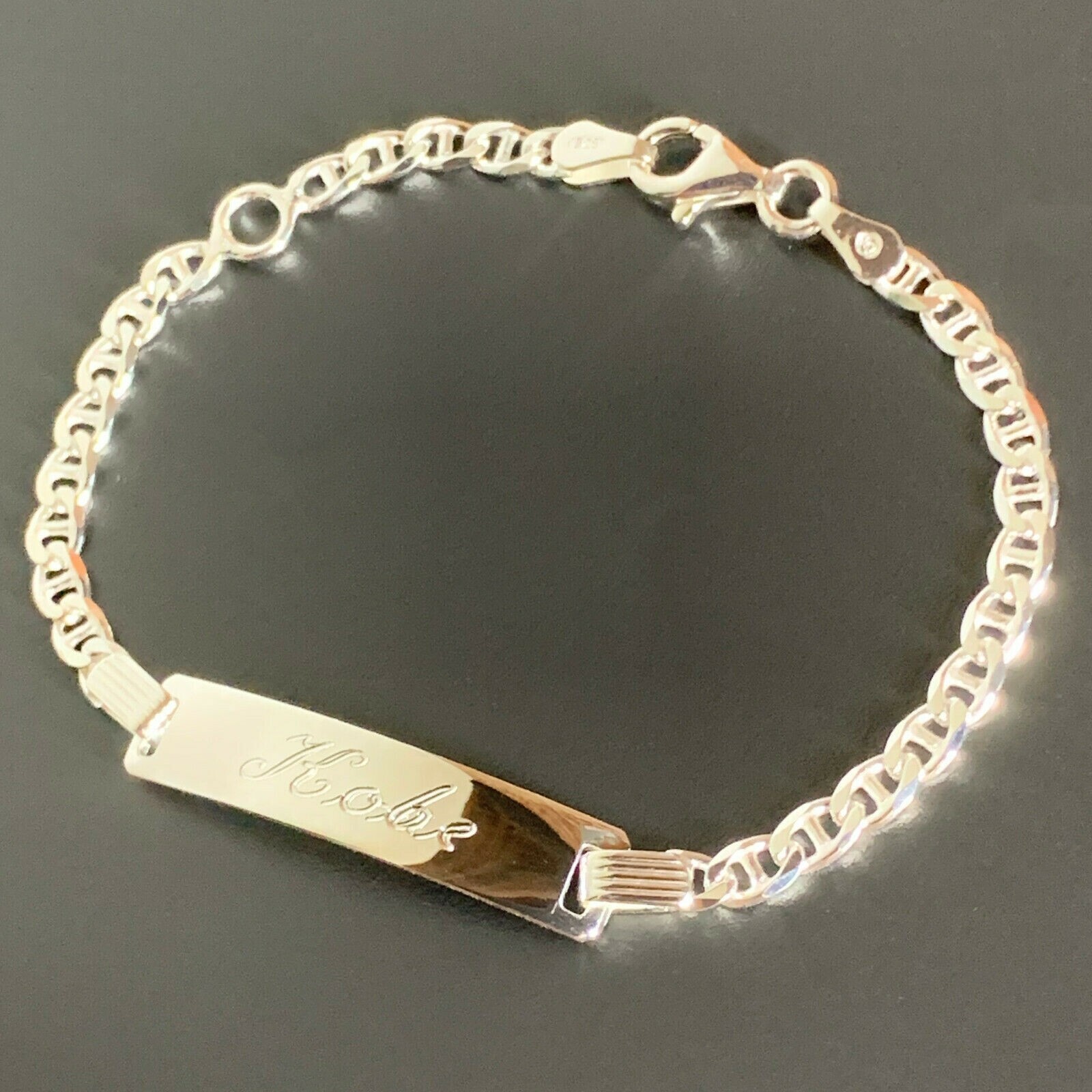 925 Sterling Silver Mariner Link Childrens or Baby ID Bracelet Free Engraving