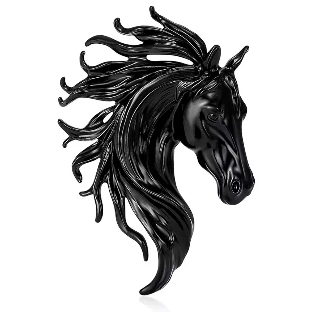 Vintage Art Style Horse Head Brooch Gold Tone Statement Animal Pin Jewelry Gift