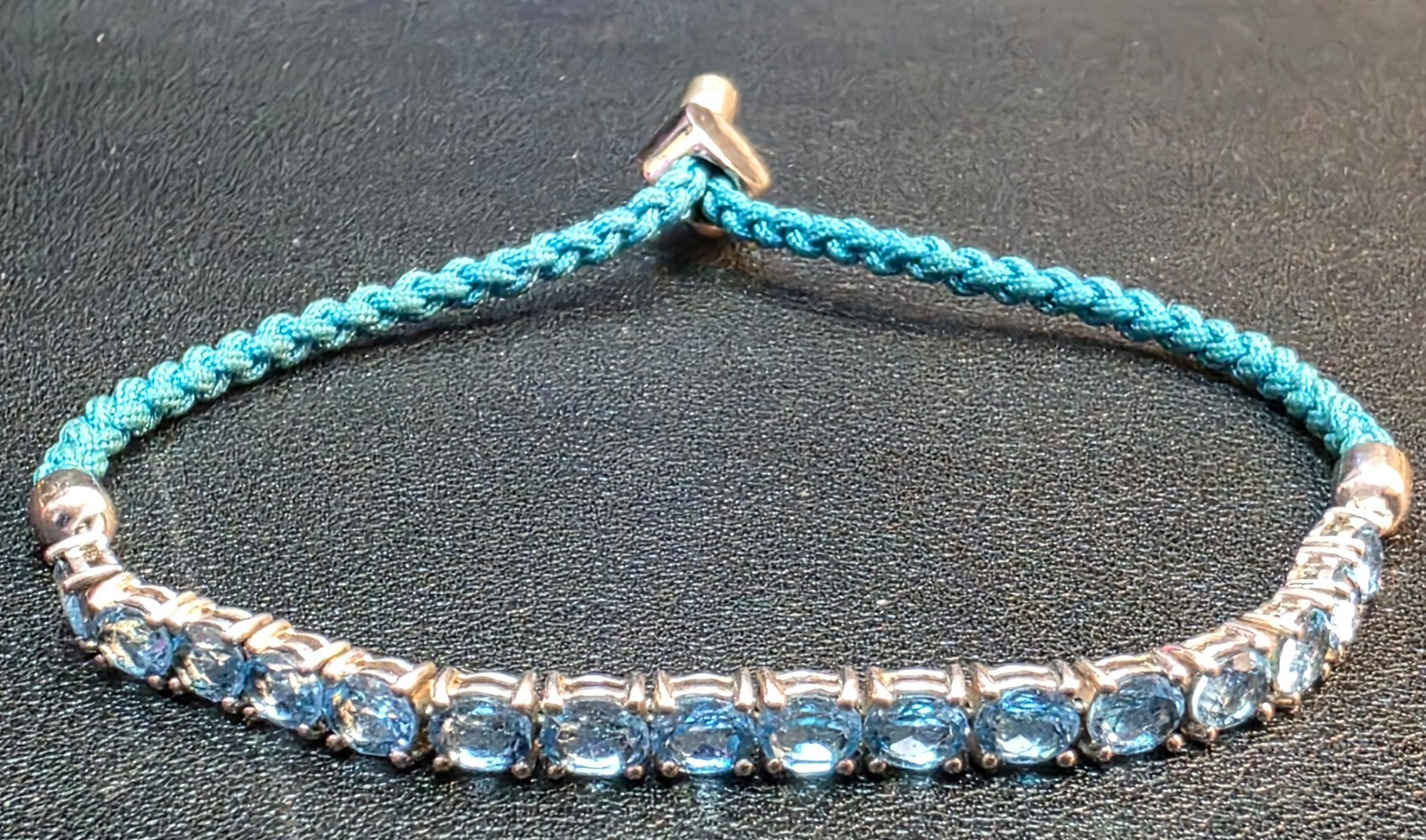 Blue Rhinestone Macrame Cord Adjustable Sliding Knot Bracelet