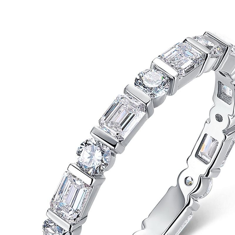 Unique Elegant Full Eternity Baguette Moissanite Ring Wedding Anniversary Band