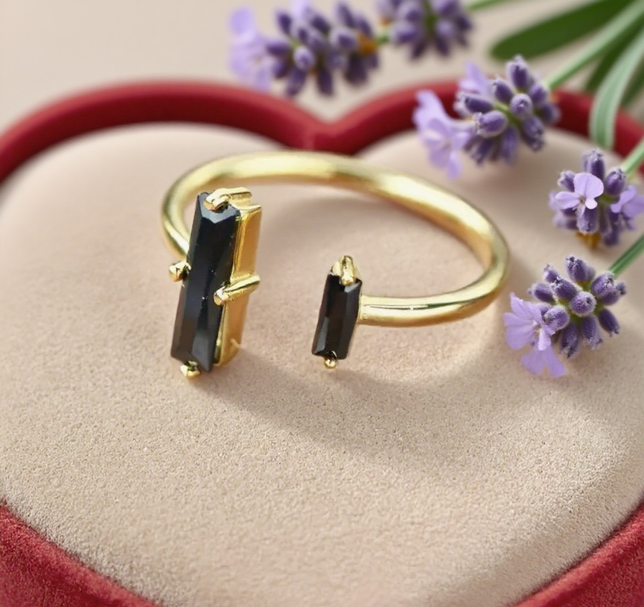 Black Onyx Bar 18K Gold Dainty Ring Minimalist Healing Resizable Women Ring Gift