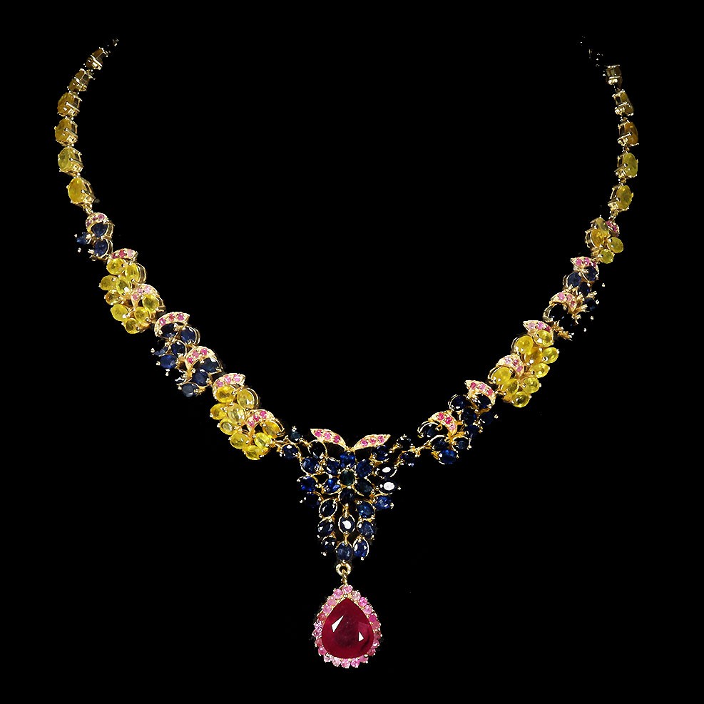 925 Sterling Silver Necklace Pear Ruby 12x10mm Ruby Sapphire Gemstone Jewelry 16