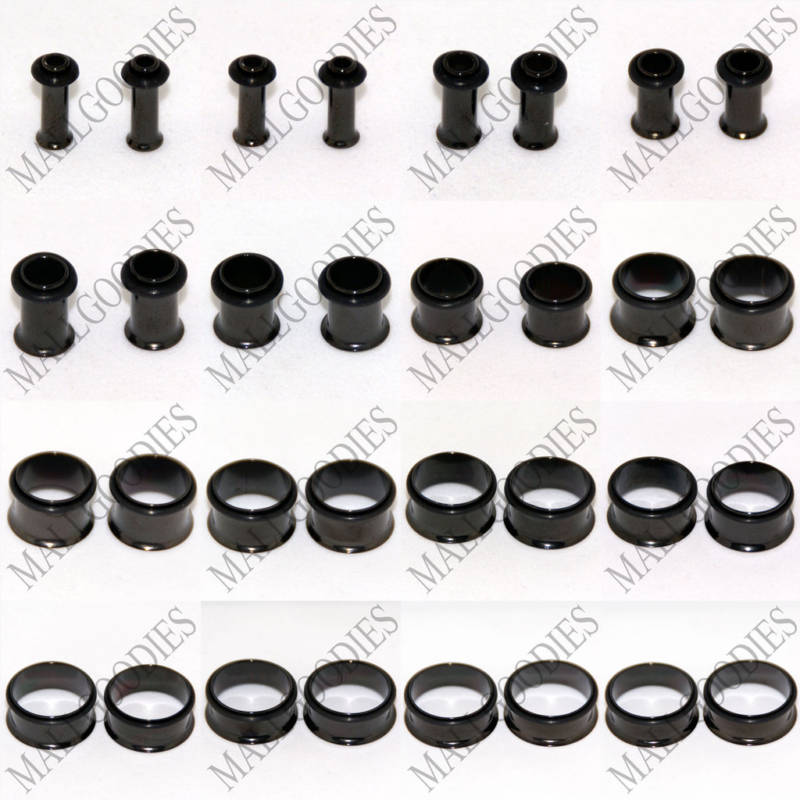 V005 Black Single Flare Flesh Tunnels Earlets Ear Plugs Big Gauges 10G ~ 2″ PAIR
