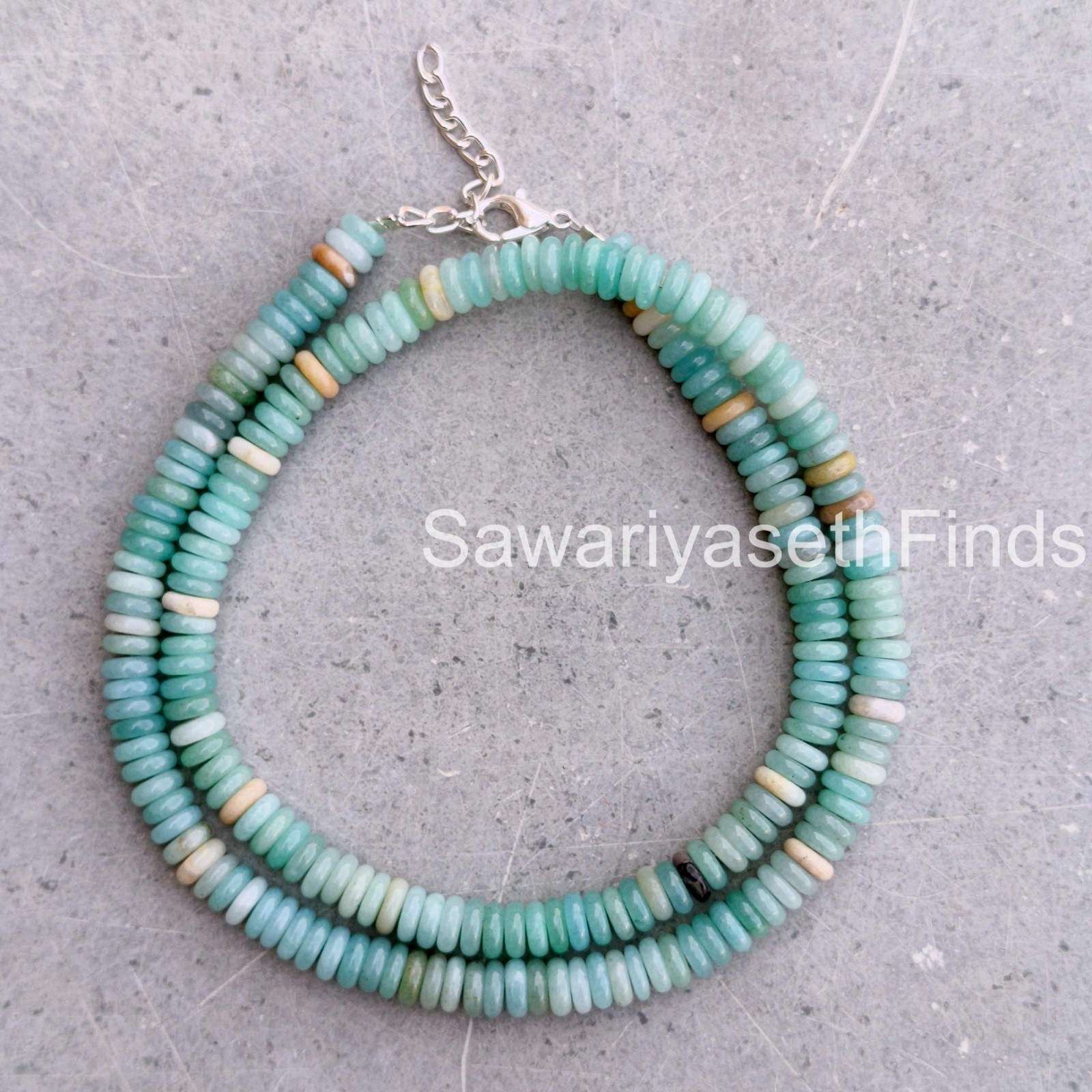Amazonite Necklace for Women 6MM Rondelle Stone Beads, Natural Blue Green Gemsto