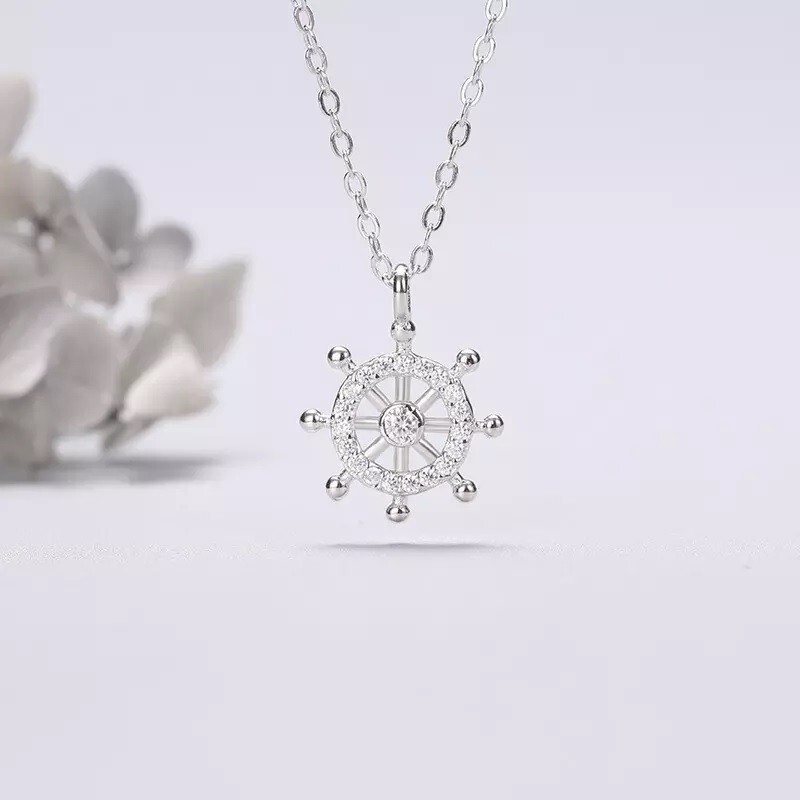 925 Sterling Sliver Ship Rudder Pendent Necklace