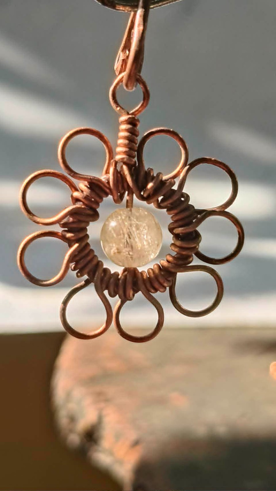 Flower Copper Pendant Wire Wrapped Mandala Rutilated Quartz Lucky Jewelry #PM2