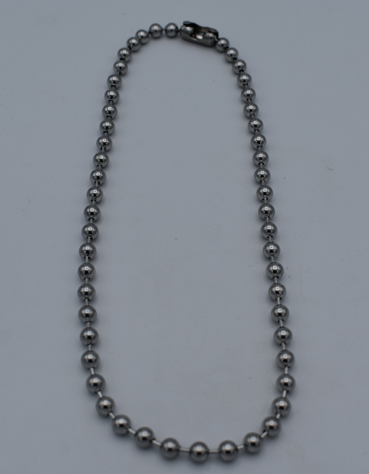 4.5mm STAINLESS STEEL SILVER BALL CHAIN FROM 16″-42″ WITH A MILITARY CLASP