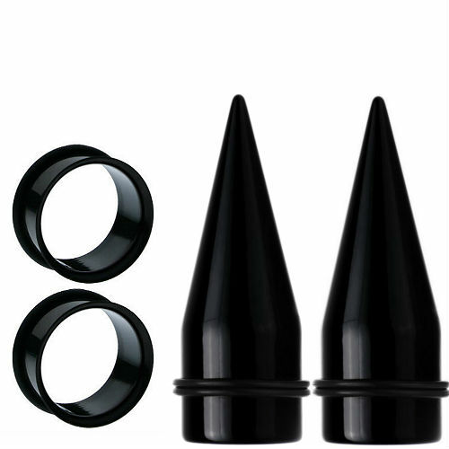 LARGE- 2-EAR GAUGING STRETCHING TAPERS & 2 STEEL PLUGS 4 PIECES TOTAL-UP TO 25MM