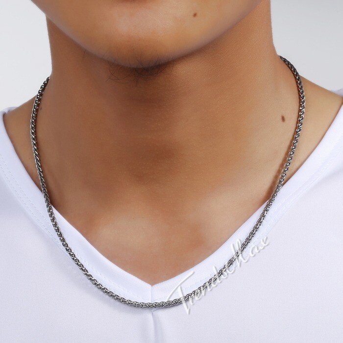 3/4/5mm Braided Wheat Chain Silver 316L Stainless Steel Men Women Necklace