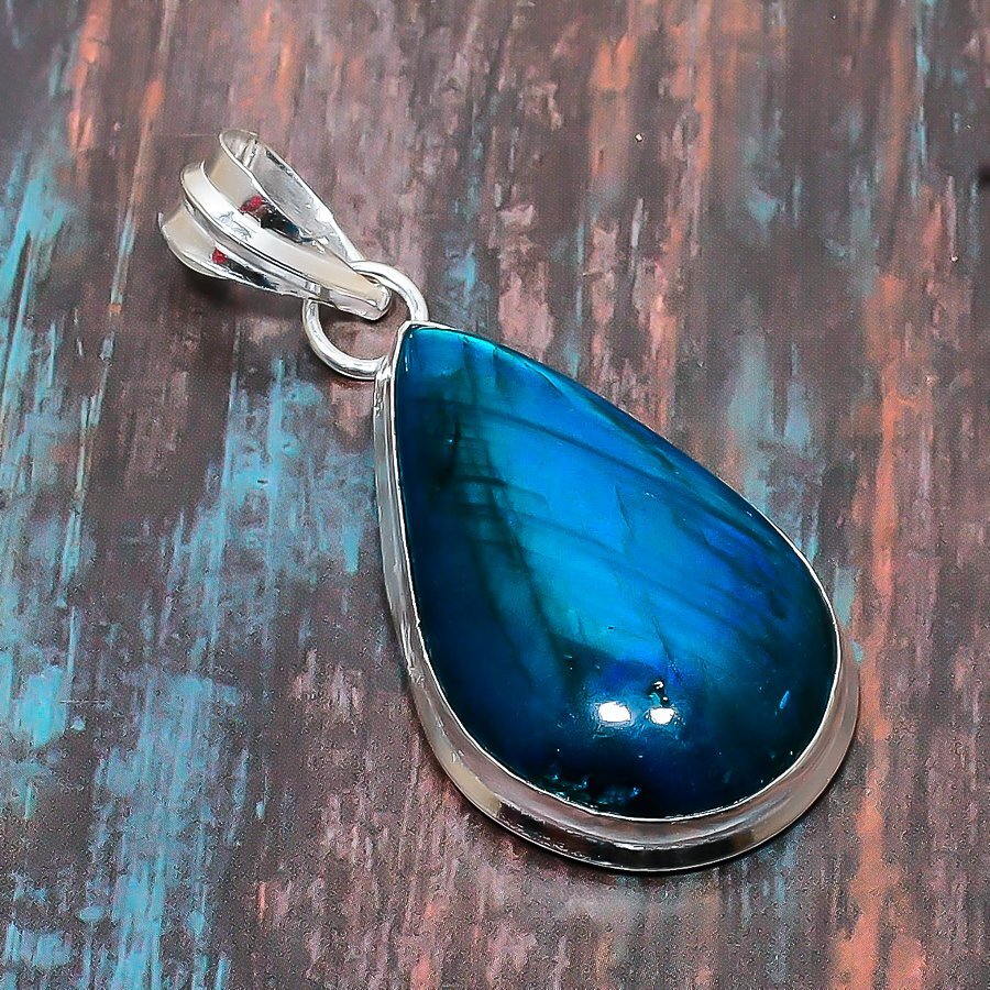 Blue Labradorite Gemstone Handmade Gift Jewelry Pendant 2.36″ z921