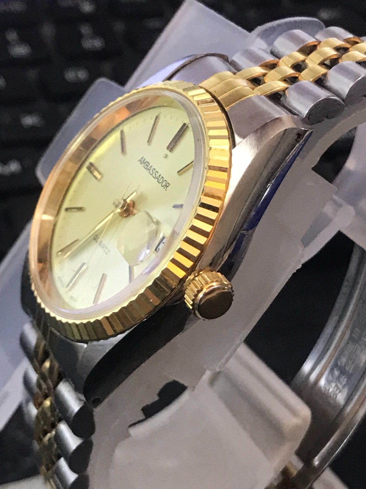 Ambassador 35mm 2 Tone Gold Dial President Date Quartz Men Watch, Run (Lot2342)