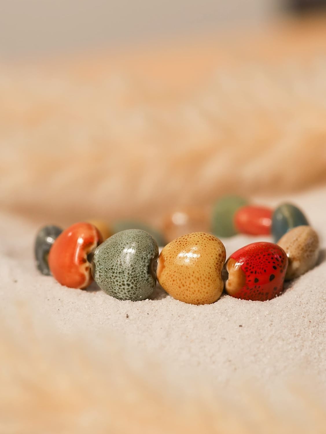 Chic Stretch Bracelet with Heart-Shaped Ceramic Beads – Thoughtful Gift for Her