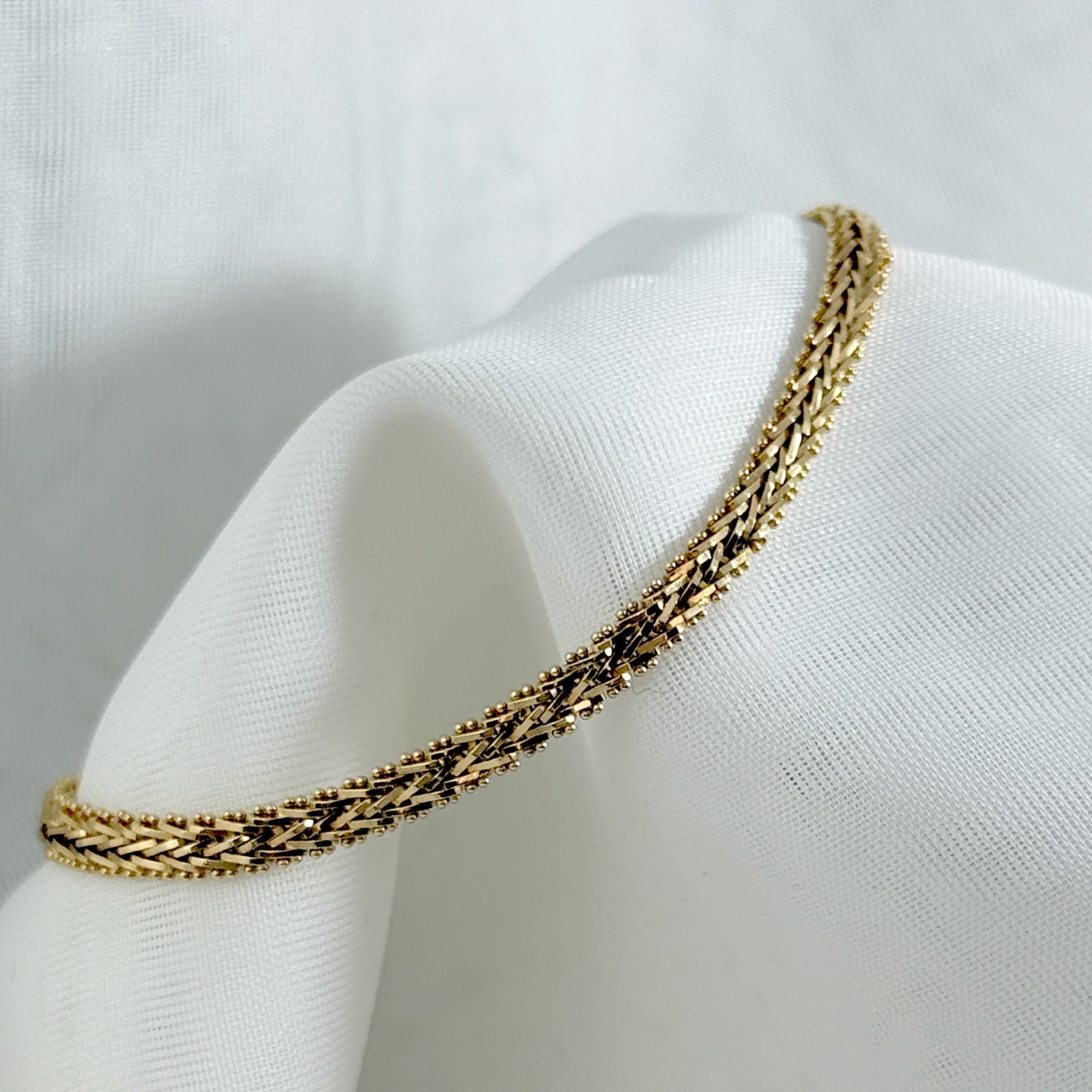 18K Solid Gold Braided 7″ Bracelet, Herringbone Woven, 9g Mexico Yellow Gold