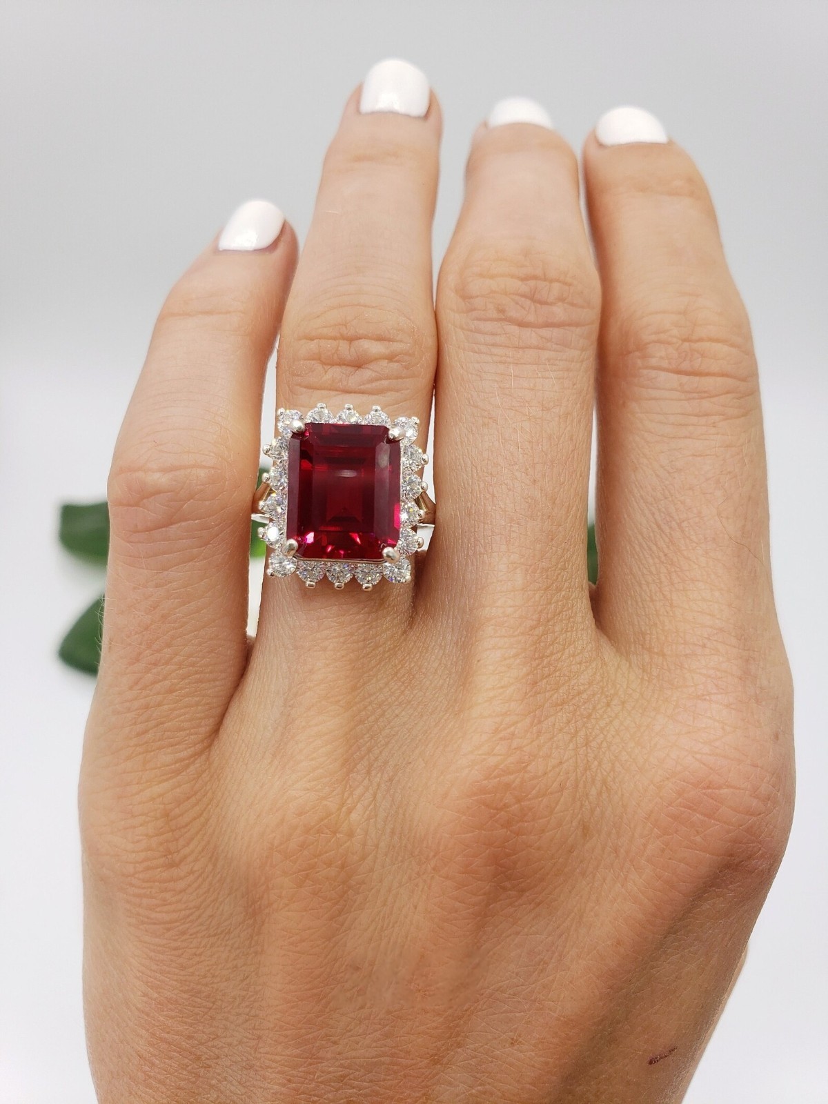 6.80 Ct Emerald Cut Natural Ruby Diamond Engagement Ring 14K White Gold Size 7