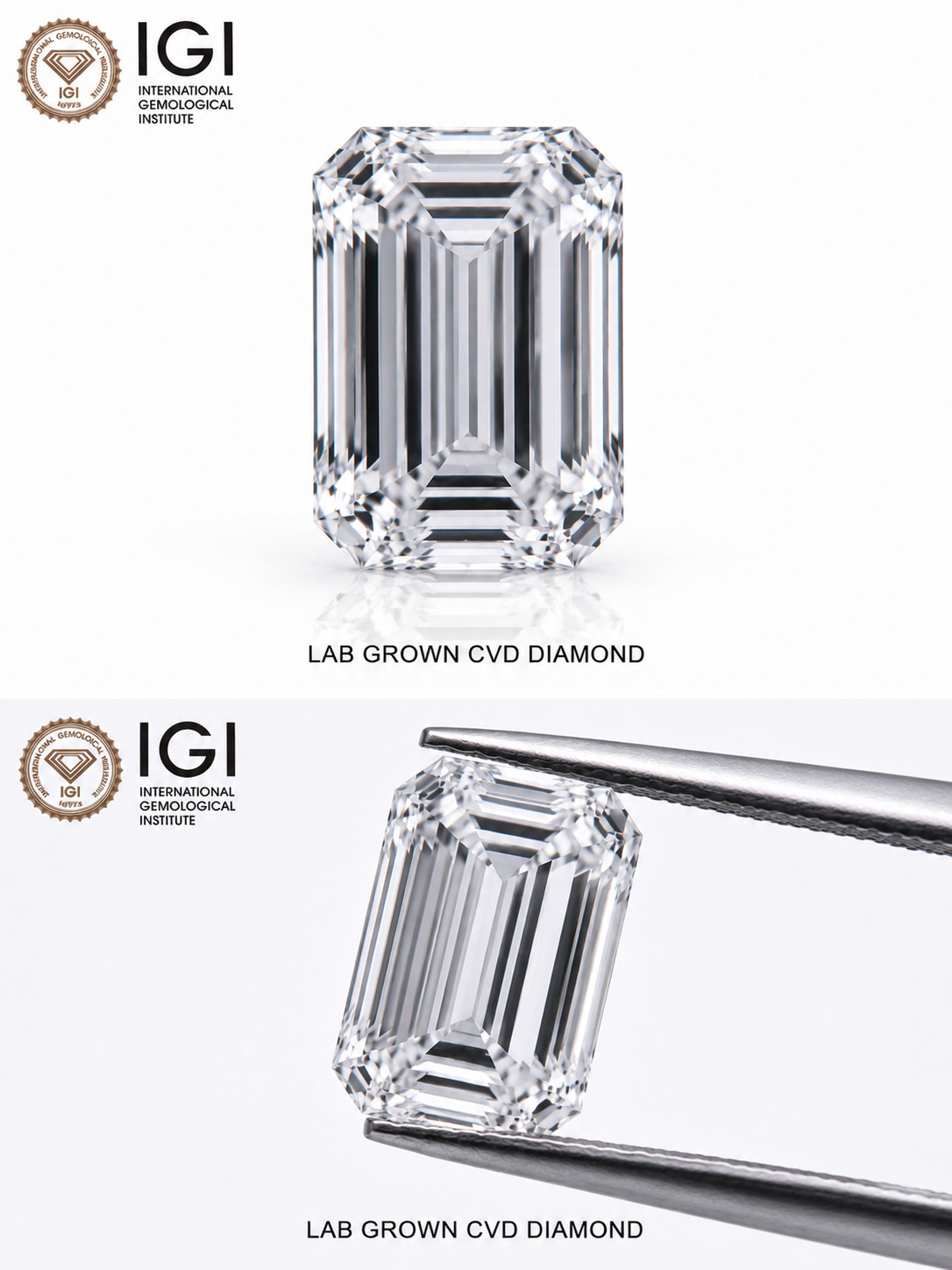 1 Ct Emerald Cut IGI Certified Lab Grown CVD Diamond D Color VVS1