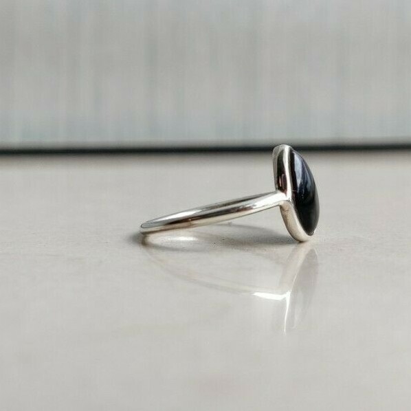 Handmade Black Onyx Ring 925 Silver Natural pear gemstone Stacking Women Rings