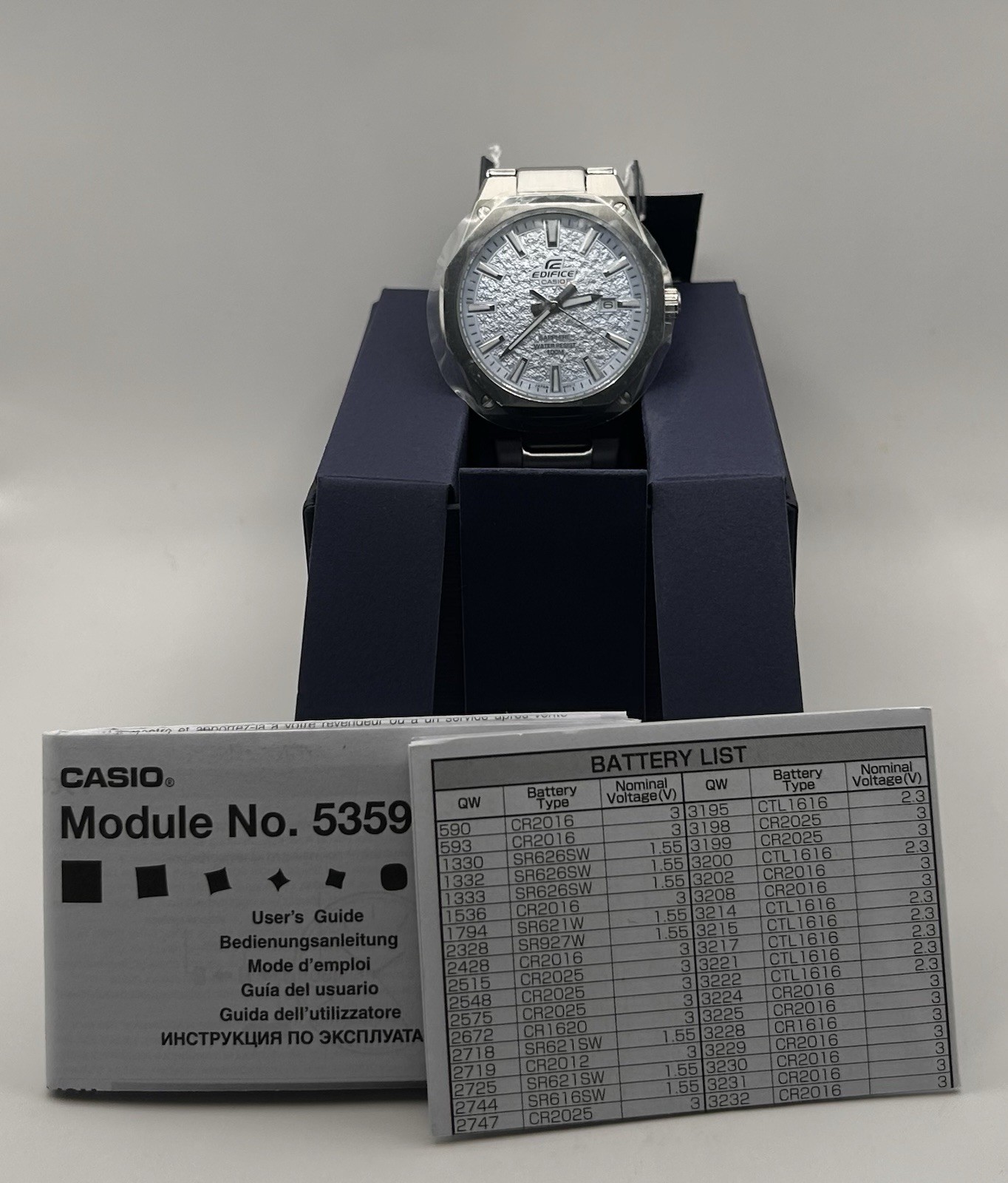 Casio Edifice Men’s Slim Octagonal Light Blue Textured Dial Quartz 40mm Watch