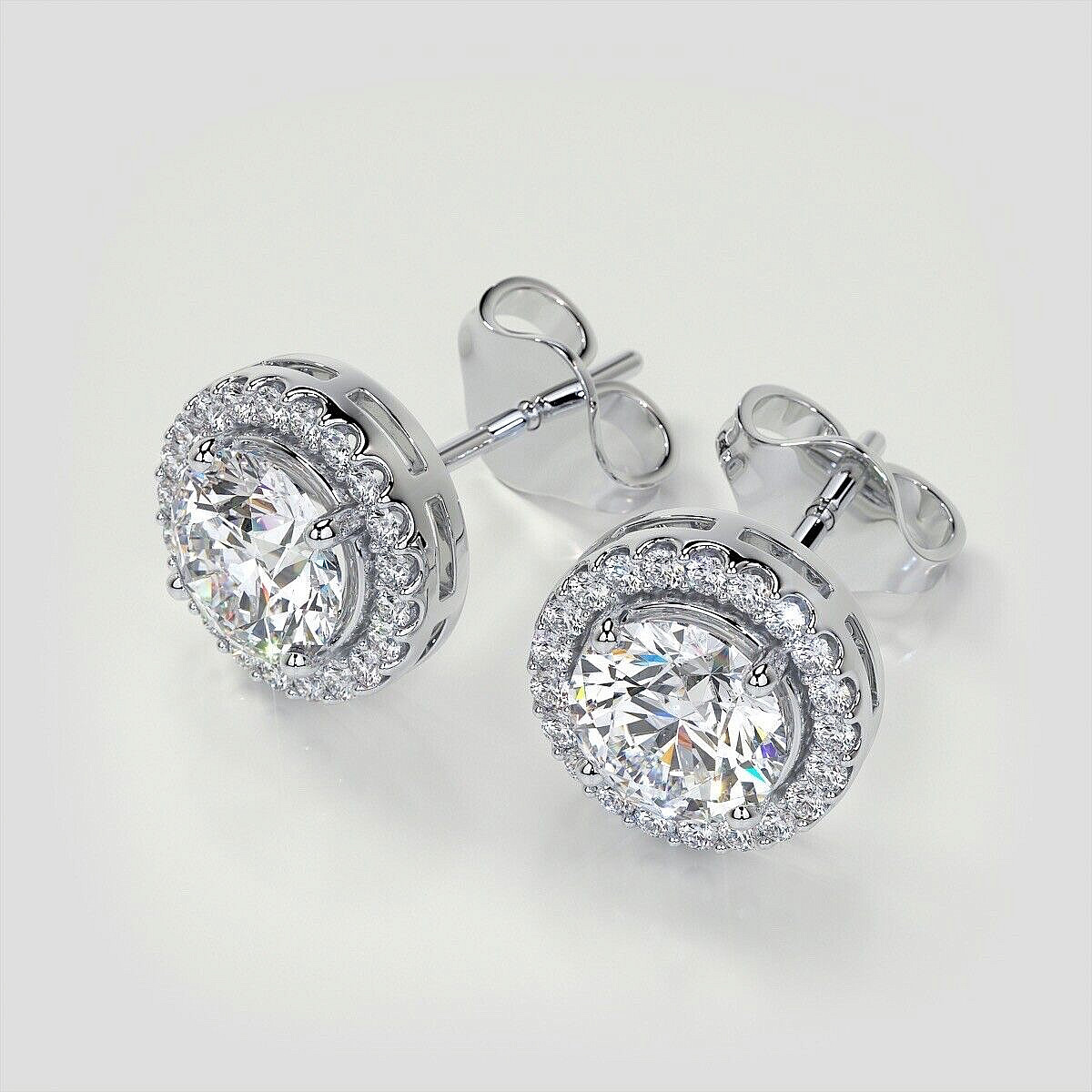 4.00 Ct Round Cut Halo Design Lab Created FL/D Stud Earrings 14K White Gold 8mm