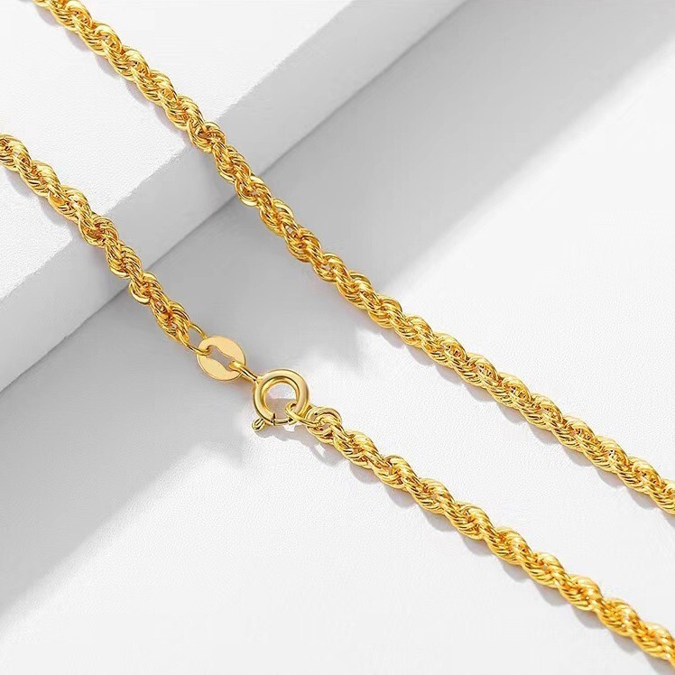 Stamped Au750 Solid 18k yellow Gold Necklace Women Rope Chain 46cm width 1mm
