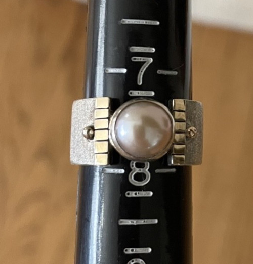 Vtg Silpada 925 Sterling Silver w/ Pearl Ring sz 7.5-8 Wide Band retired
