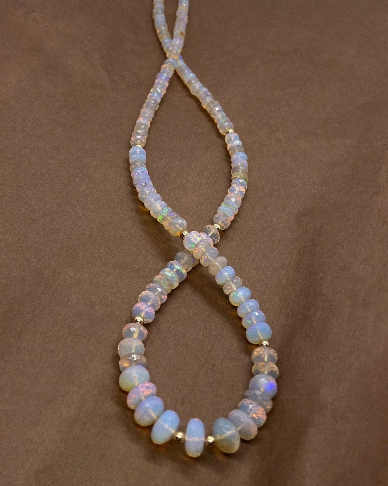 Genuine Opal Beaded Necklace with 9K Solid Gold Beads