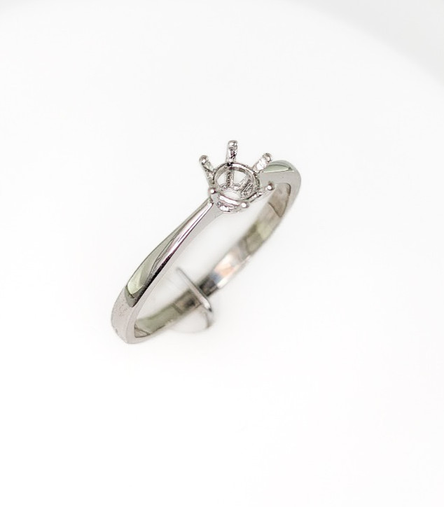 5 mm Round Six Prong Tapered Ring Setting Sterling Silver with Rhodium Finish
