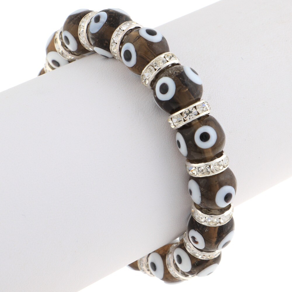 Stretch Good Luck Protection Evil Eye Bracelet with Black Glass Bead & Rhines…
