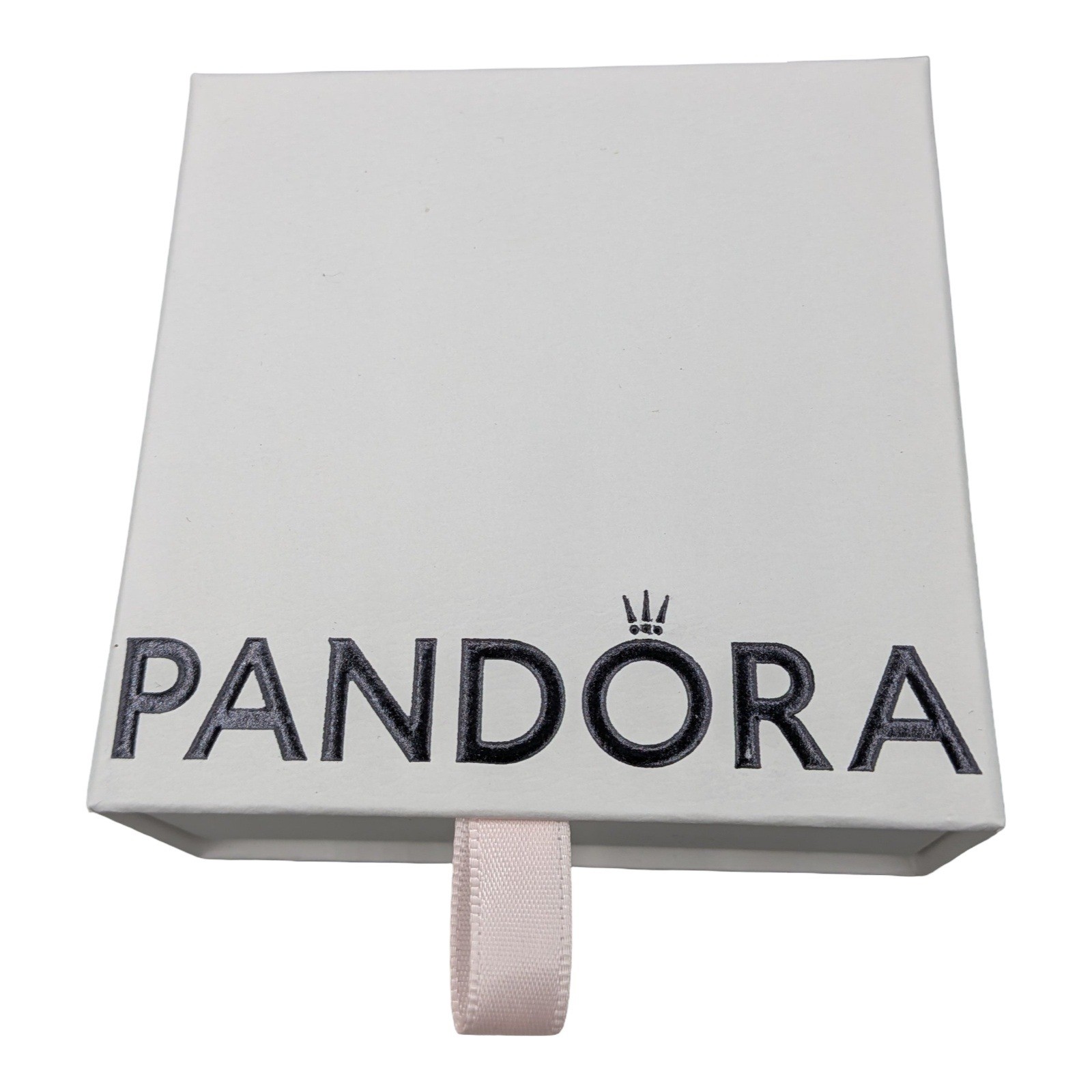 Pandora White Square Jewelry Gift Box with Pink Ribbon Pull 3.5×3.5×1.5