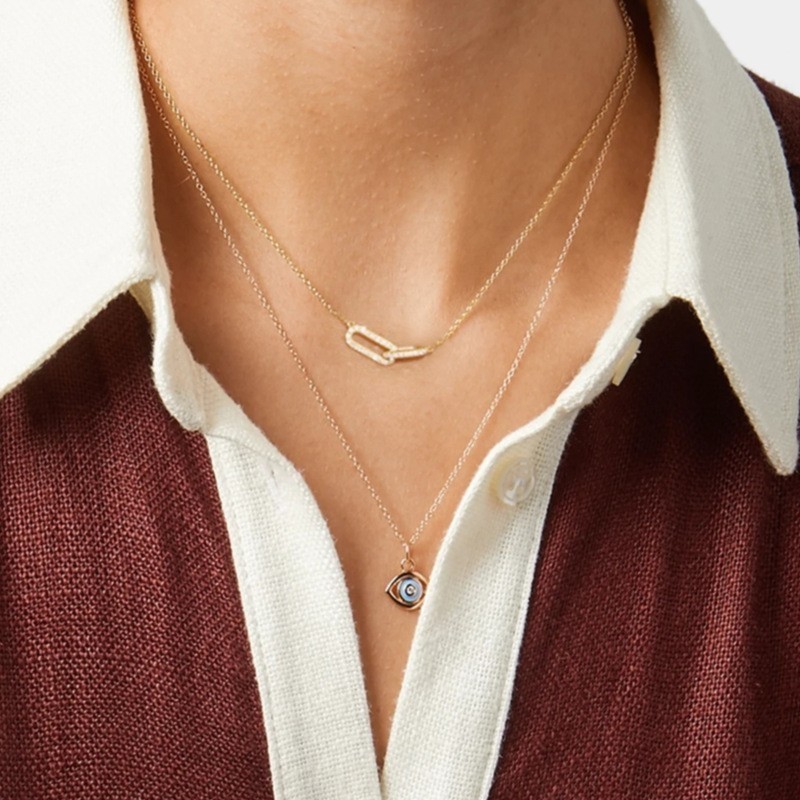 Gold Plated 925 Sterling Silver CZ Interlocking Link Necklace for Women