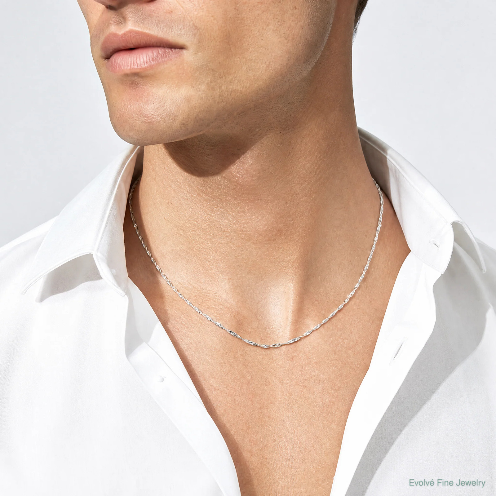 Sterling Silver 2mm Twisted Herringbone Chain Necklace 16″-24″