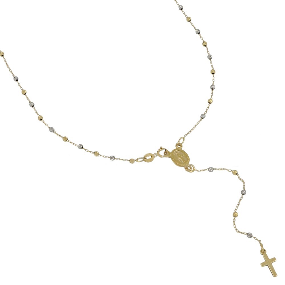 18Kt 750/1000 Gold Rosary With Madonna And Faceted Spheres Unisex