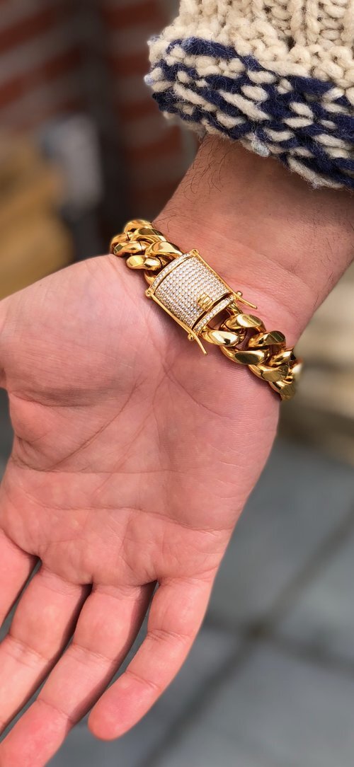 Miami Cuban Link Chain Bracelet Set For Men Solid 316L Stainless Steel 18K Gold