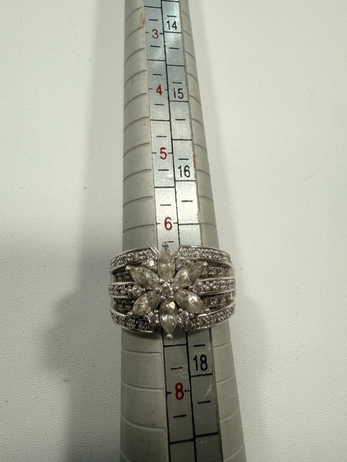 SW 925 Sterling Silver Floral Cluster Marquise Multi Row CZ Ring Size 7 #29