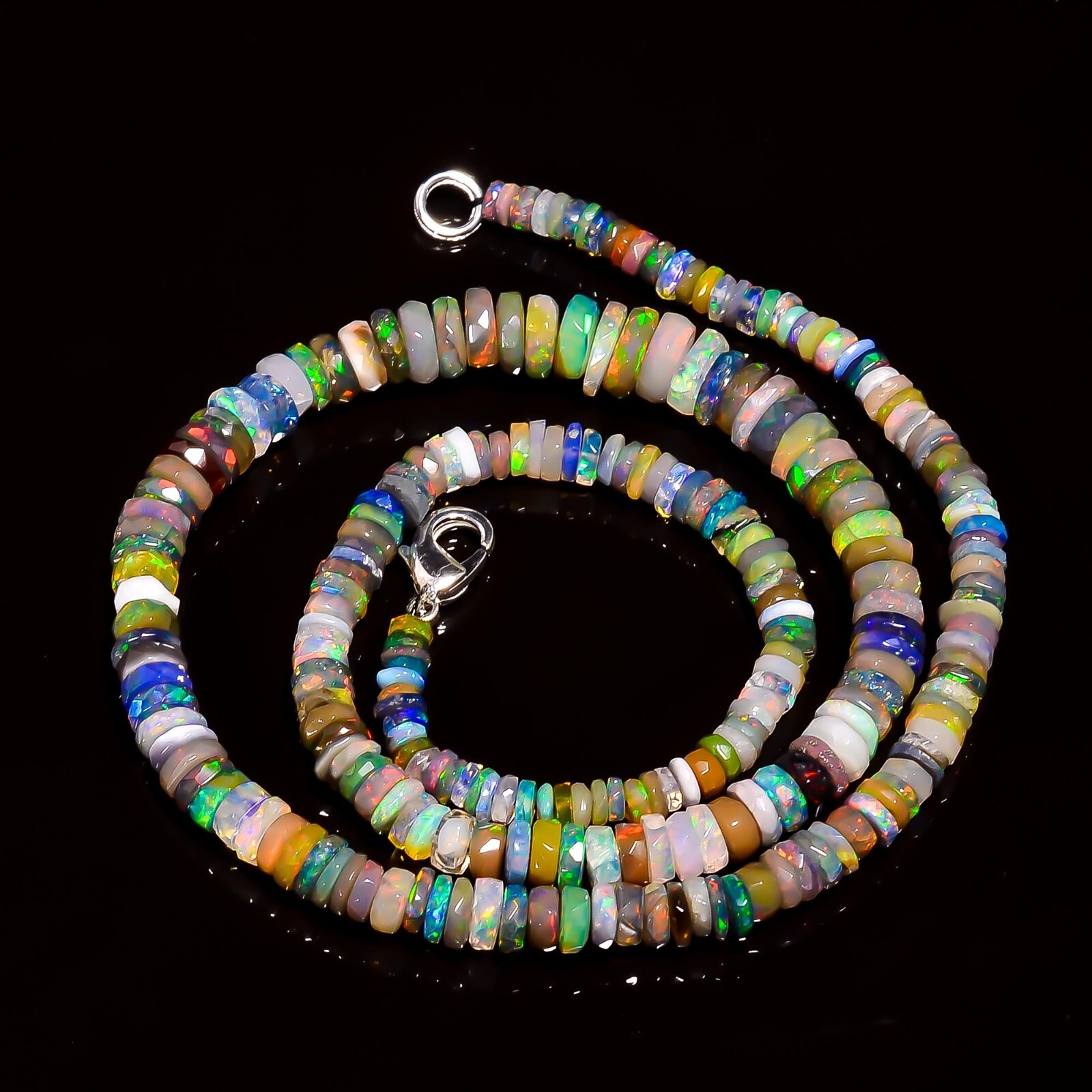 Natural Multi Ethiopian Opal Heishi Faceted Beads 3X2 7X2 mm Necklace 17″ A-5508