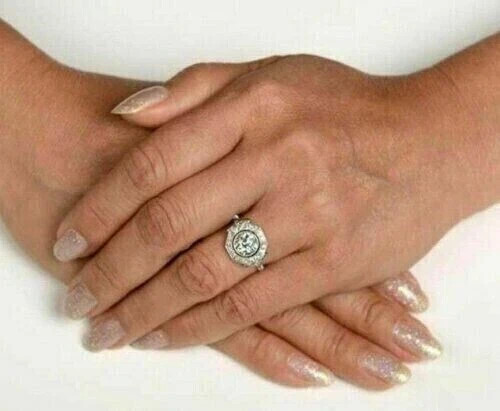 Art Deco Vintage Style Lab Created Diamond 14K White Gold Finish Engagement Ring
