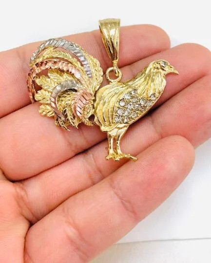 Mens Rope Chain Chicken Rooster Pendant Necklace 24″ for Good Luck & Protection
