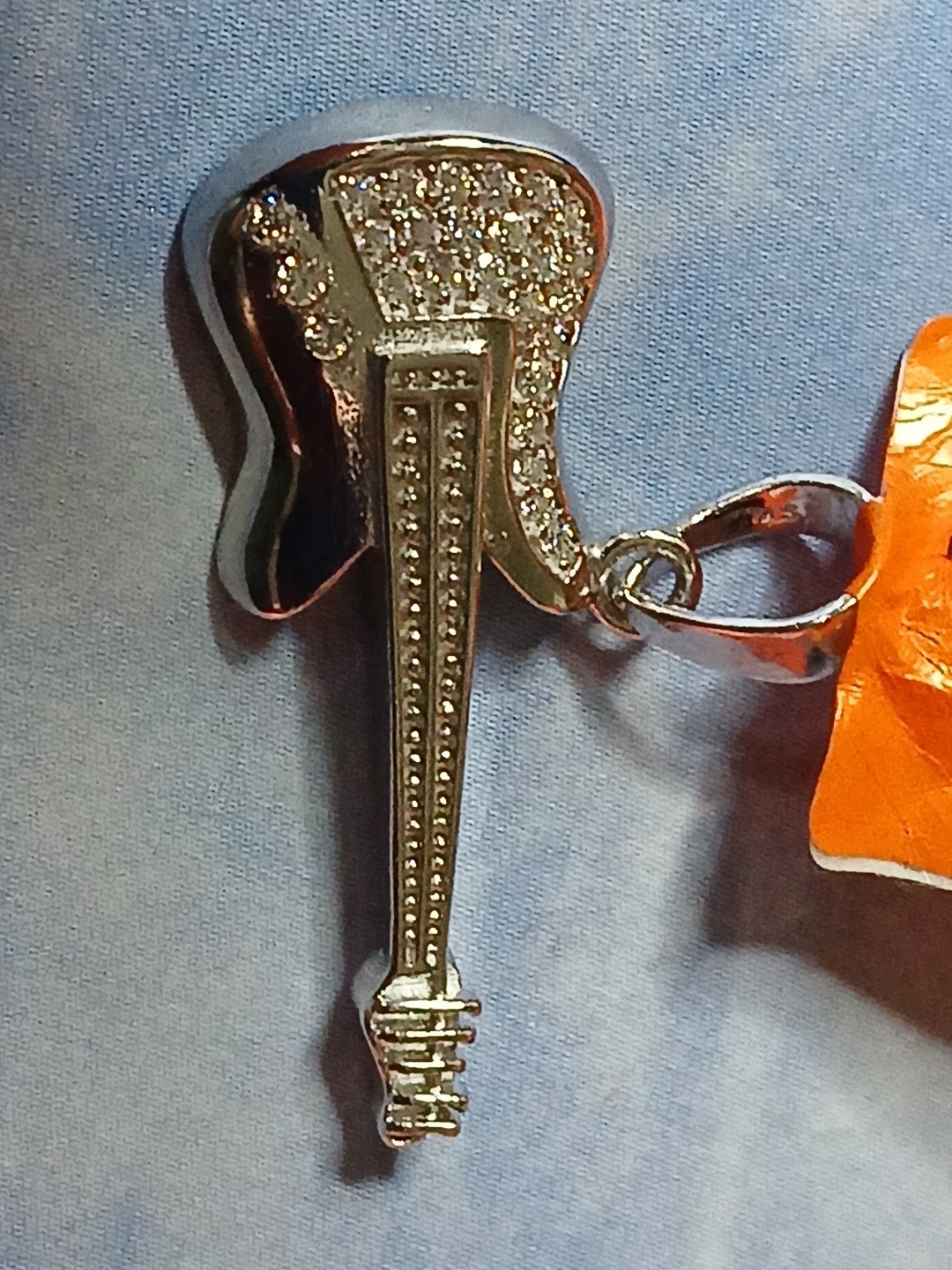 Sterling Silver .50ctw Moissanite Guitar Pendant W/ Rhodium Platinum Plating