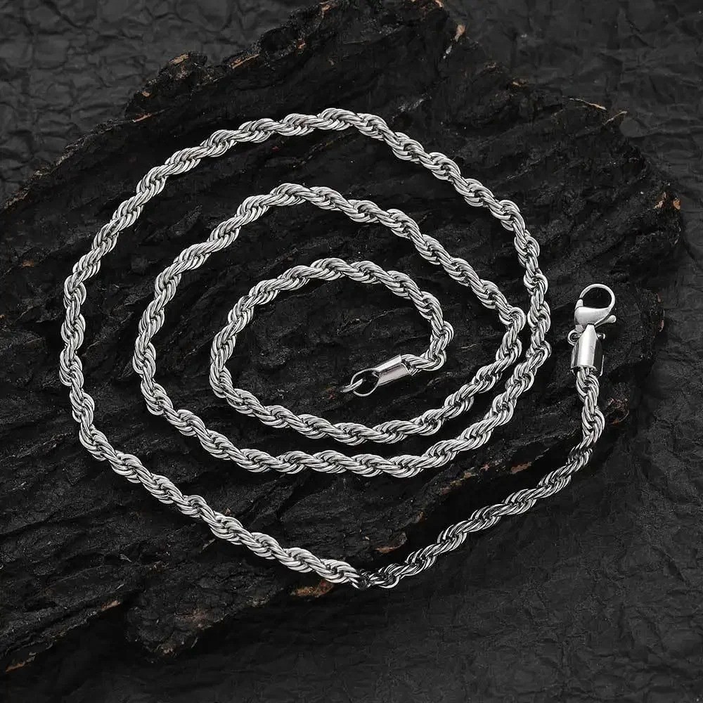Rope Chain Necklace Silver Stainless Steel 2/3/4/5/6mm 16-30″ Mens Womens – USA
