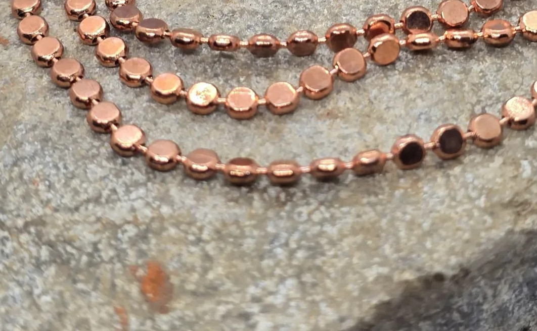 9 inch Pure Copper Flat Round Bead Chain Anklet, Healing Jewelry, Spiritual