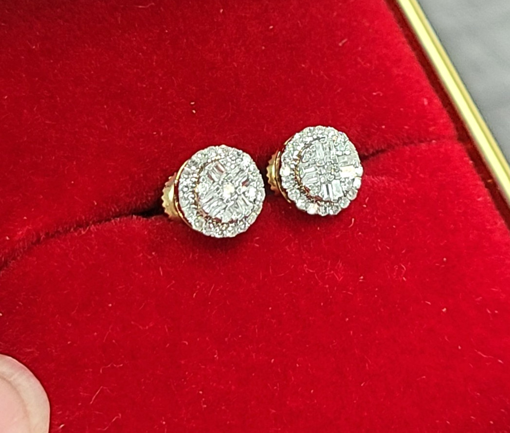 10K Gold Genuine Diamond Halo Round Studs Earrings .25ct 6.5mm